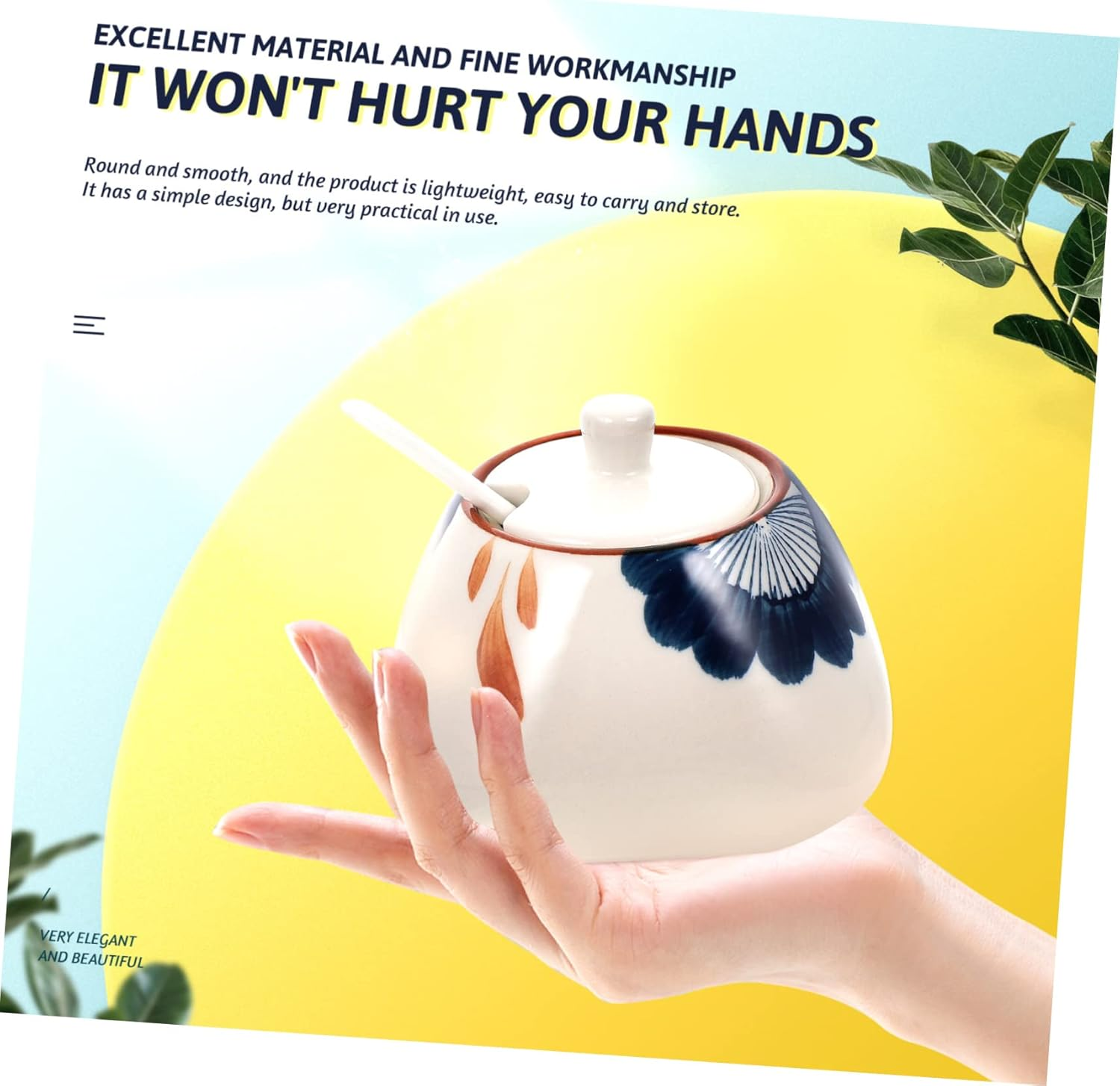 GRIRIW Ceramic Storage Jar with Spoon 300Ml Japanese Style Porcelain Sauce Canister Orchid Pattern Kitchen Condiment Container for Home Cooking image number 2