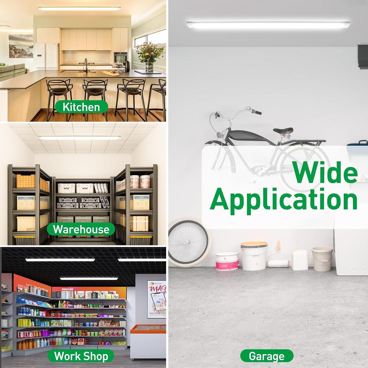 ALUSSO 10 Pack LED Batten Light 4FT 120Cm, Super Bright 40W 4800Lm Integrated Tube Light, 3000K/4500K/6500K Colors Changeable, Wall Ceiling Mounted Garage Lighting for Kitchen Basement Workshop Shed image number 3