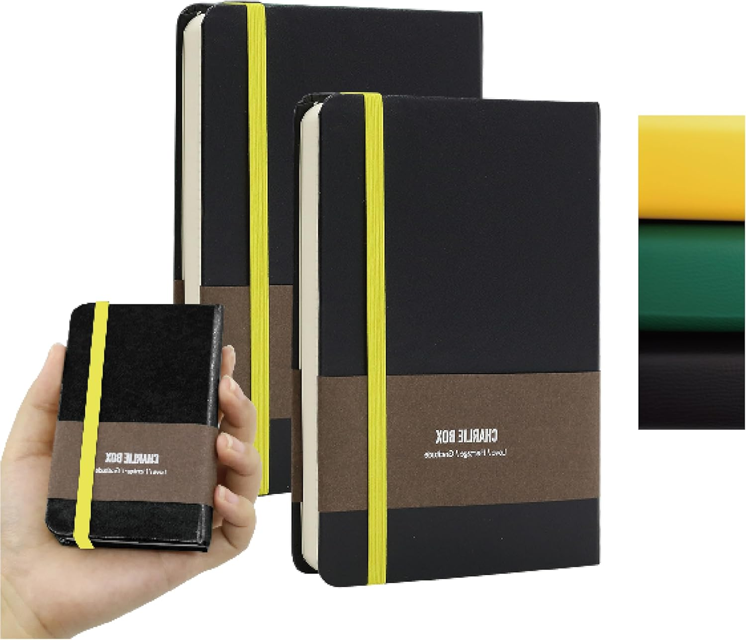 TUNJILOOL A6 Leather Journal Notebook - 2Pack Dotted/Grid/Blank Pages, 100GSM Thick Paper, Water-Resistant Cover, Elastic Closure & Inner Pocket (Black)