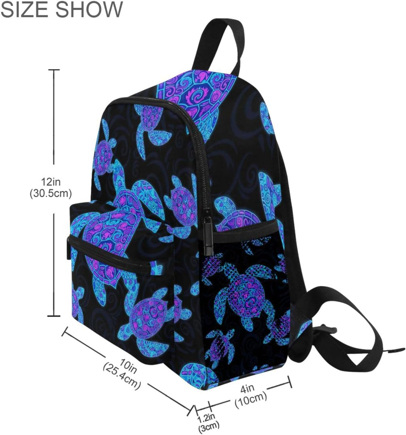 RPLIFE Toddler Backpack for Girls Boys, Neon Sea Turtles Black Little Kid'S Backpacks with Name Tag Mini, 3-8 Years image number 6