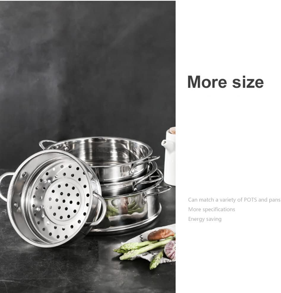 Stainless Steel Steamer round Handgrip Portable Stackable Anti-Scald Reusable Modern Kitchen Steaming Cooker Tool, 20Cm image number 3