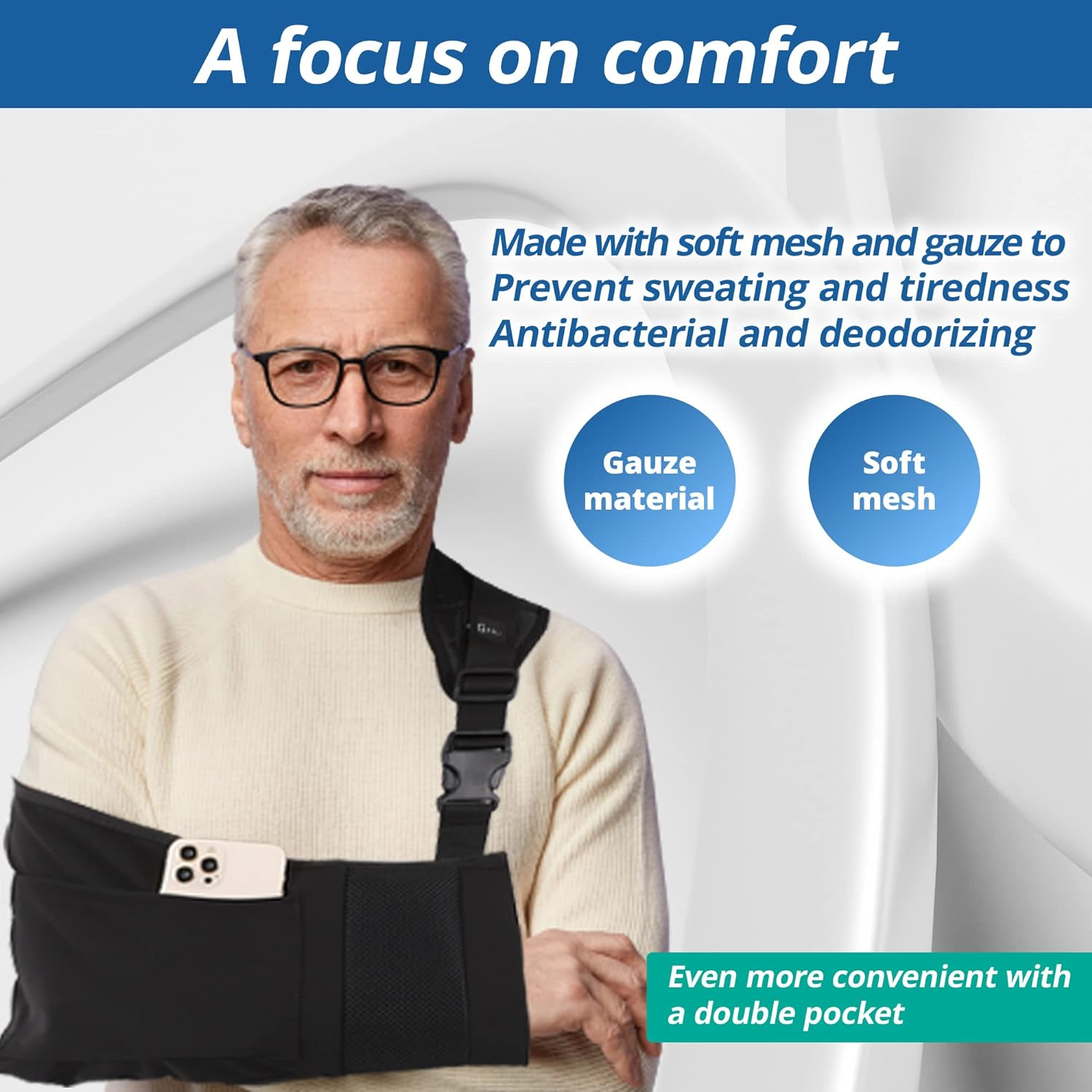 Arm Sling for Broken Fractured Bones Elbow Shoulder Injury, Rotator Cuff Adjustable Medical Brace Surgery Left and Right Arm, Men and Women image number 6