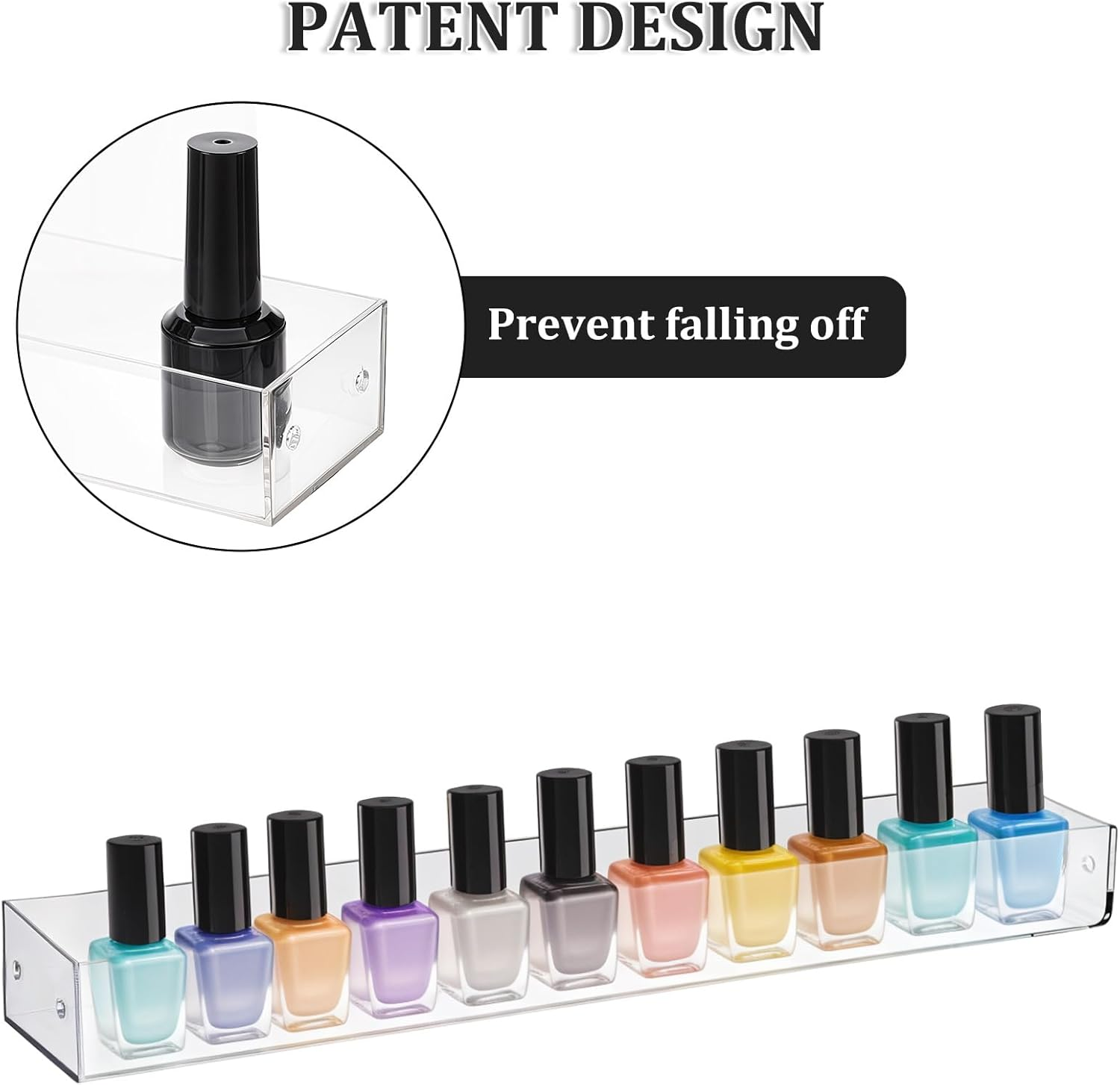 6 Packs Nail Polish Rack Wall Mounted Shelf, Clear Acrylic Shelves Nail Polish Holder Organizer Display, Hanging Acrylic Shelves for Paint Perfume Essential Oils Organizer, 12 Inch image number 3