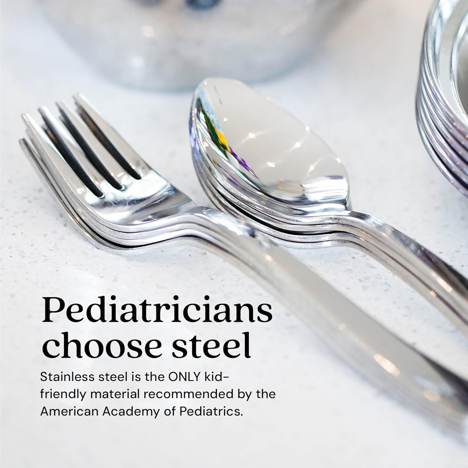 Ahimsa Stainless Steel Kids Utensils - Kids Fork and Spoon Set, Pediatrician Designed Toddler Silverware Set, 100% BPA Free & Dishwasher Safe (Classic) - Classic Stainless image number 2