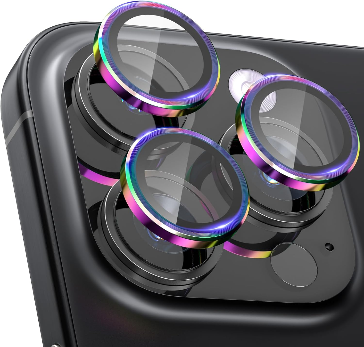 Cloudvalley [3] for Iphone 15 Pro / 15 Pro Max Camera Lens Protector, Ultra-Hd Tempered Glass Camera Cover [Case-Friendly] Metal Individual Lens Screen Protective Ring,Diamond Natural Titanium