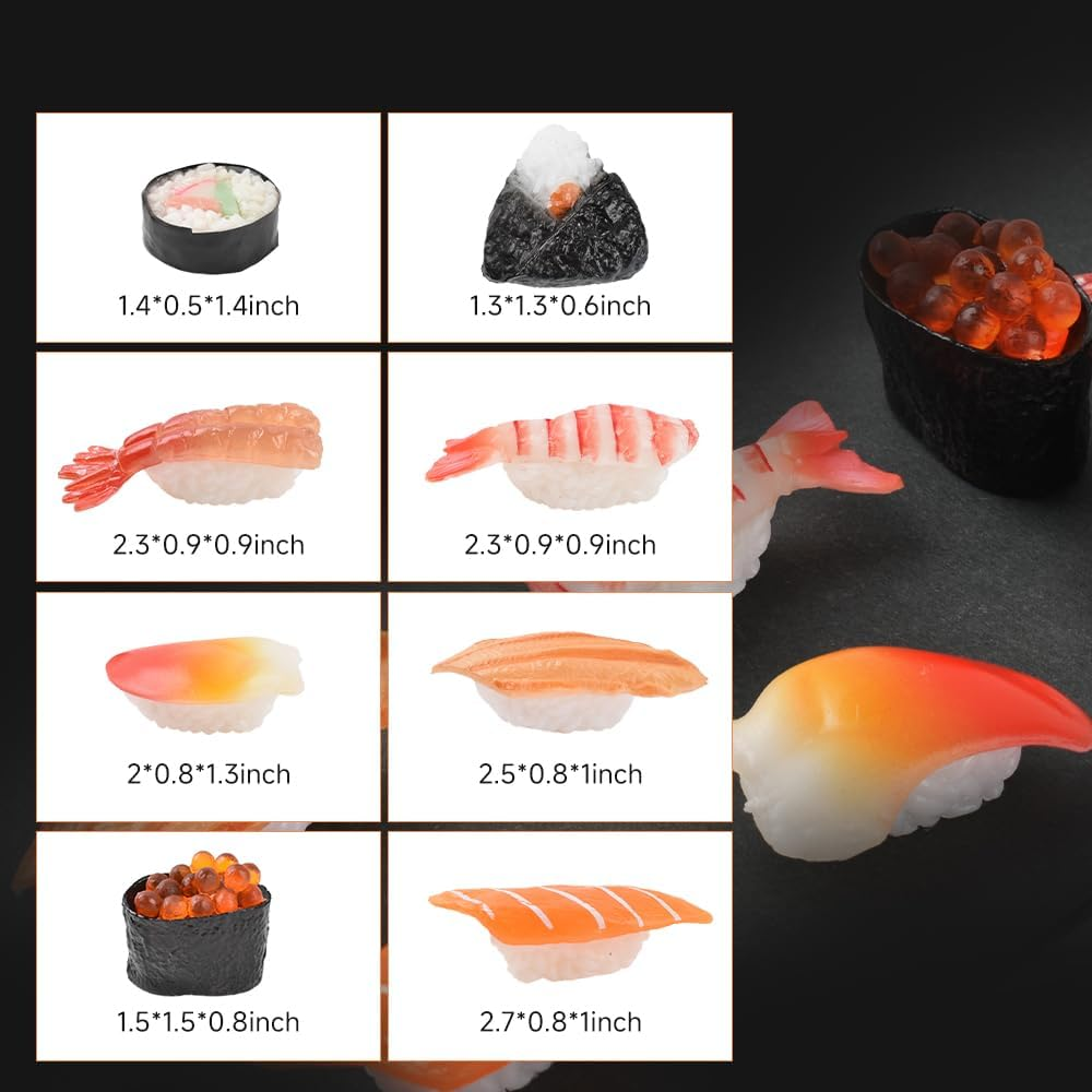 HUIANER Fake Sushi 8Pcs Artificial Food Realistic Onigiri Dessert Simulation Sushi Model Food for Decoration Display Props Model Rice Roll image number 5