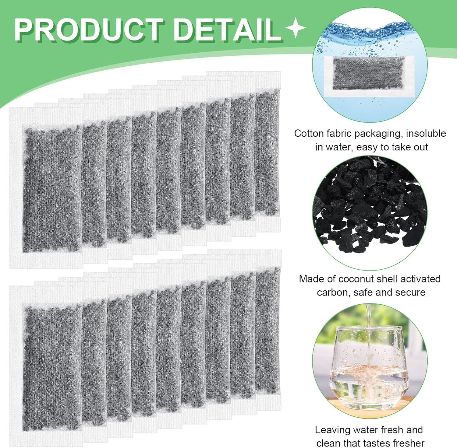 24 Packs Replacement Activated Charcoal Distiller Filters Coconut Shell Activated Carbon Filter Sachets Compatible with Countertop Water Distiller Models image number 4