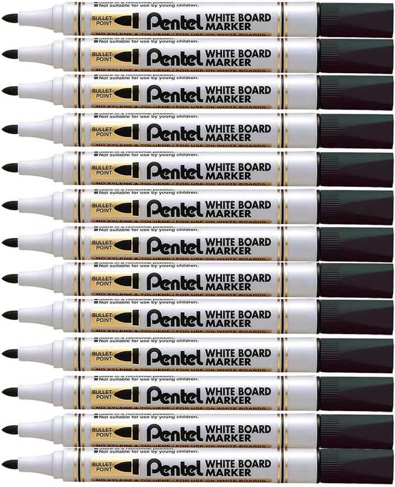 Pentel Whiteboard Marker Bullet Point Black Ink, Box of 12 Markers (MW85-A) image number 7