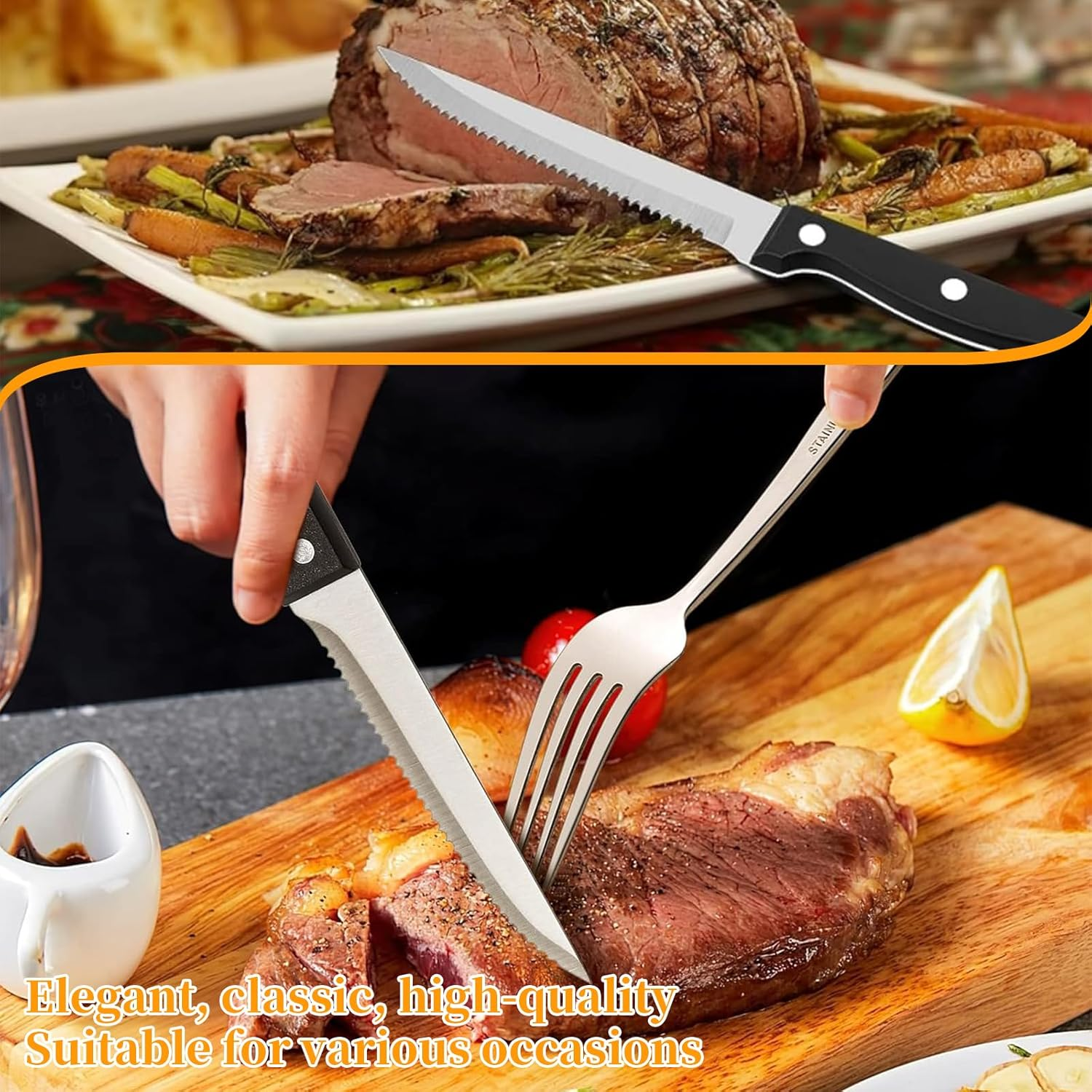 48 Pcs Silverware Cutlery Set Food-Grade Stainless Steel Flatware Set Mirror Polished Steak Cutlery Set for Kitchen Restaurant Office Tableware Includes Spoons Forks Knives Dishwasher Safe (Silvery) image number 1