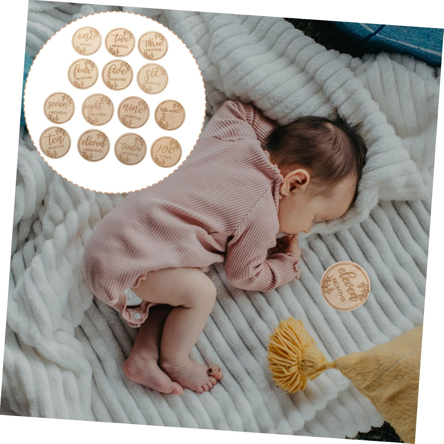 1Set Milestone Growth Cards Creative Birth Cards for Newborns Wooden Photo Props for Shower Memory Making image number 1