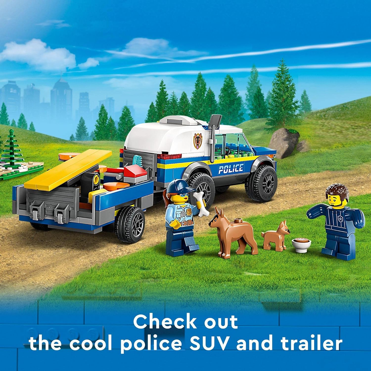 LEGO City Mobile Police Dog Training Set, Kids' Toy Car with Trailer, 2 Minifigures and Puppy Figures, Animal Playset, Building Toys for 5+ Year Old Boys and Girls 60369 image number 1