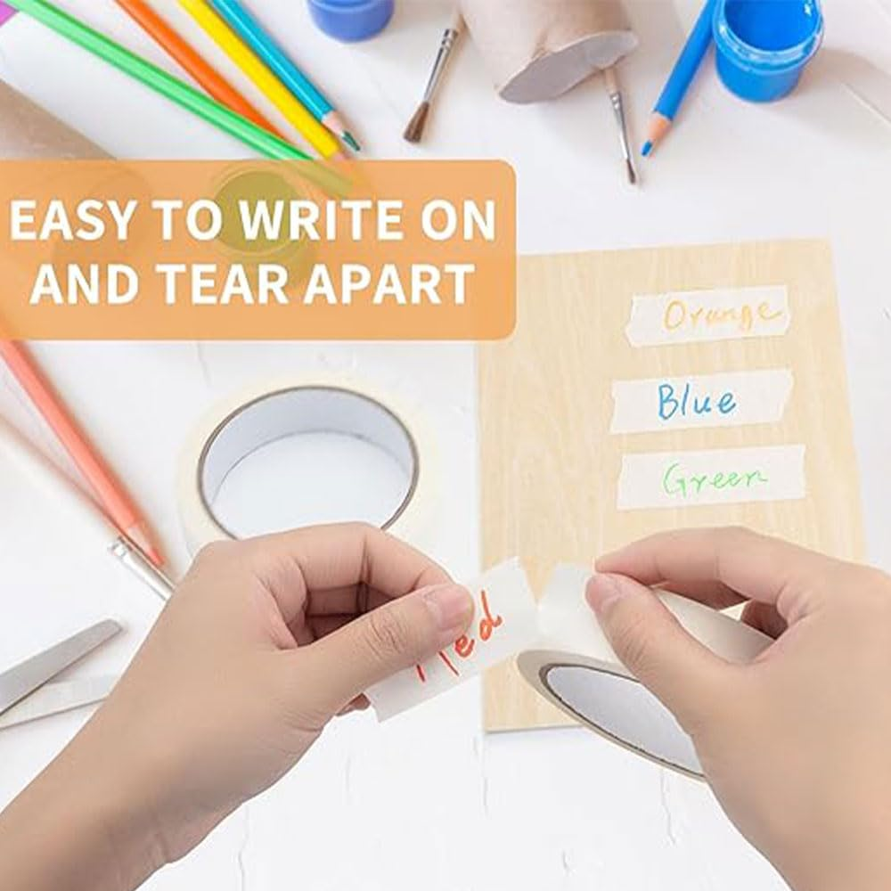 6 Rolls White Masking Tapes,Writable Paper Painters Tape,Per Roll Craft Tape for School, Office, Home, Arts & Crafts, Labeling 25Mm X 20M per Roll image number 4