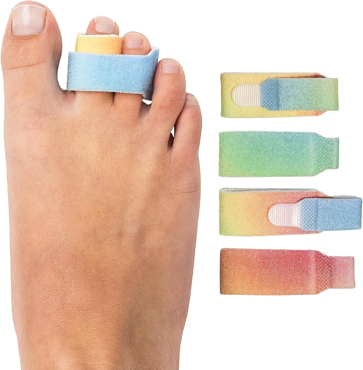 Reusable Fabric Buddy Wraps for Broken Toes, Hammertoe Straightener, 4 Count (Small Ones and Large Ones),Rainbow image number 4