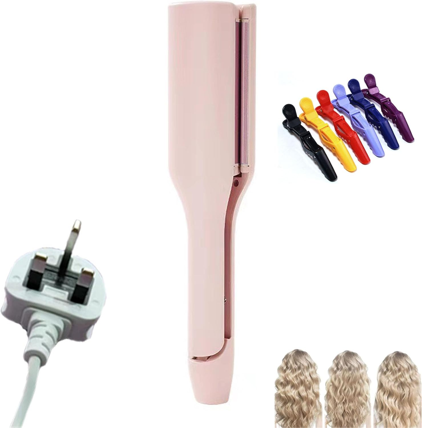 Hair Styling Tool with Negative Ionic Technology, 4 Gears Double-Sided Heating, French Curl 3D Curling Iron, 32Mm Curling, Long-Lasting Smooth Waves, for Travel & Home (Pink,European Standard)
