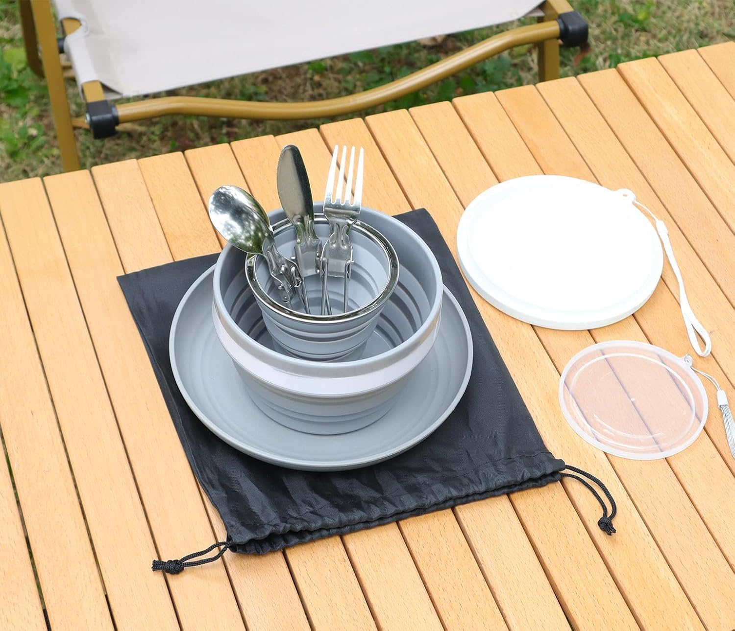 Camping Plate Bowl Cup Cutlery Set for 1, Folding Portable Camping Plates and Bowls Set, Crockery Sets for Hiking, Travel & Outdoor image number 2