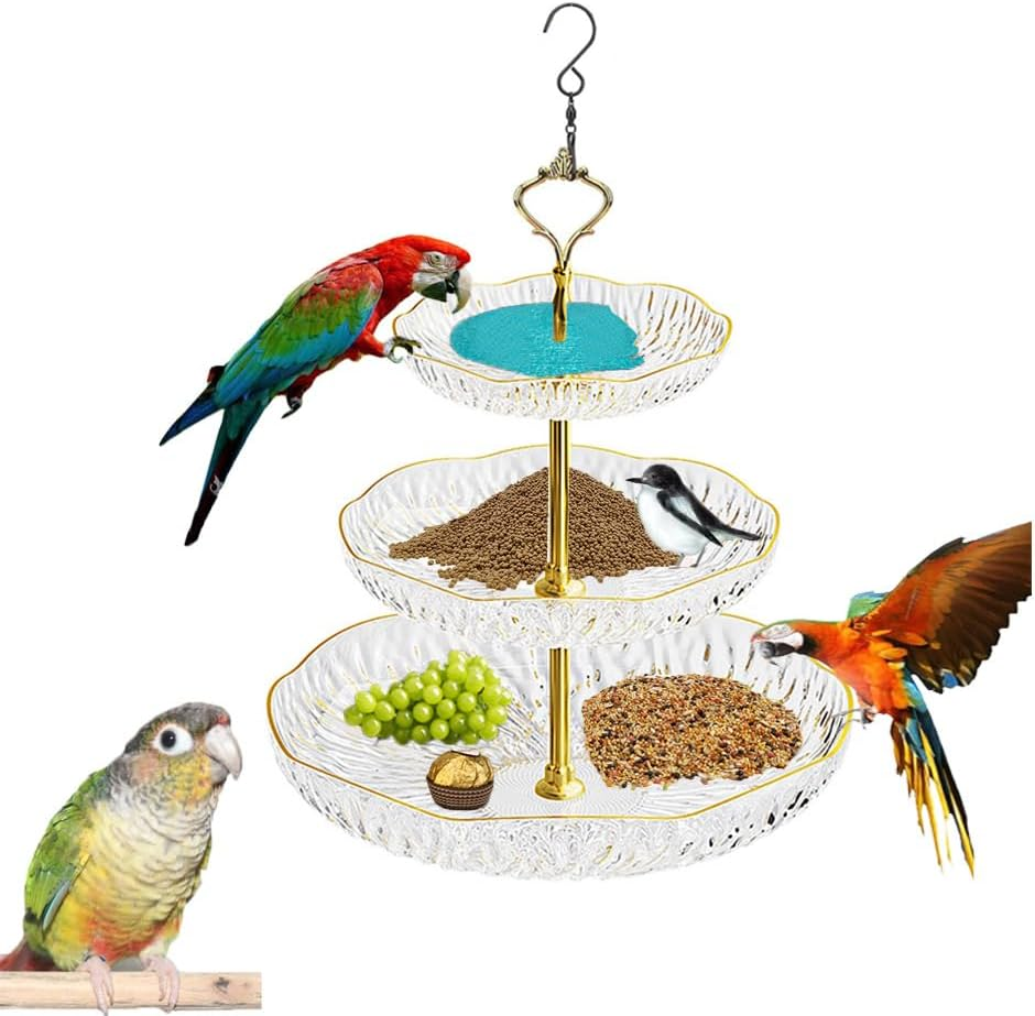 Esforzarse Hanging Bird Bath Tray,Feeder Bowl,Transparent 3 Tier Hanging Bird Feeder Acrylic Promote Air Circulation for Backyard,Hanging Bird Water Feeder for Outdoors,Hanging Tray Bird Bath image number 2