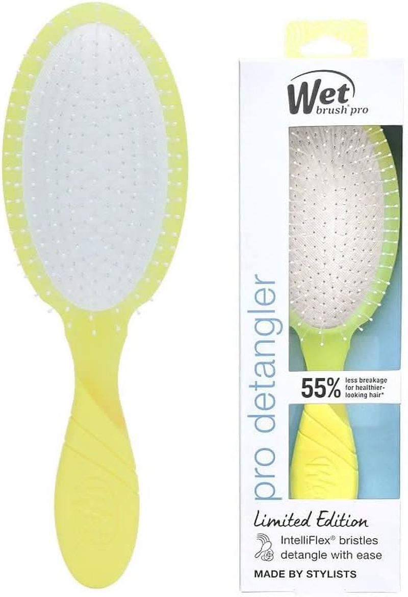 Wetbrush Pro Detangler Hi-Def Neon Lemon &ndash; All Hair Types - Ultra-Soft Intelliflex Detangler Bristles Glide through Tangles with Ease - Pain-Free Comb for Men & Women