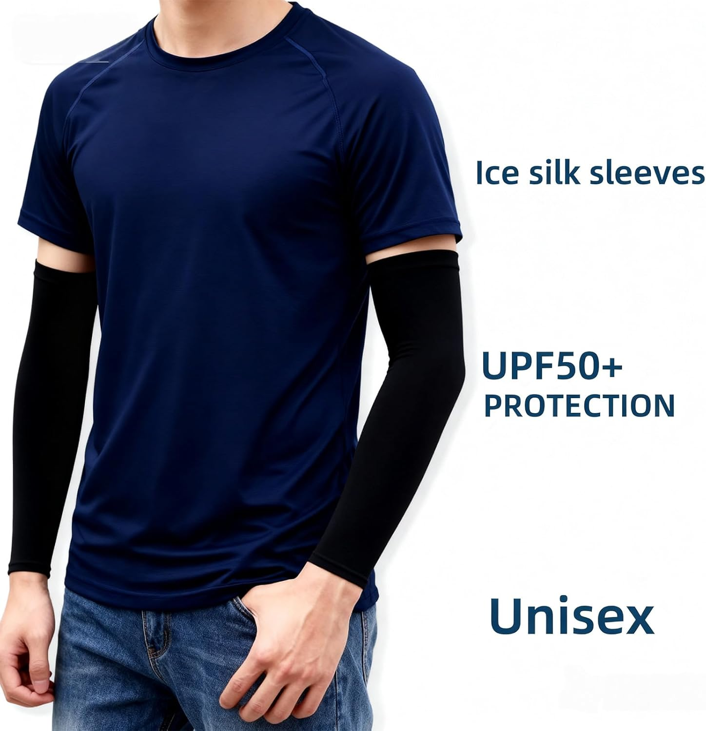 Jeyzuroa 2 Pairs UV Protection Arm Sleeves Cooling Compression Sleeves for Men Women Youth, Arm Support for Cycling Baseball Basketball Driving, One Size Fit Most (White&Black) image number 3