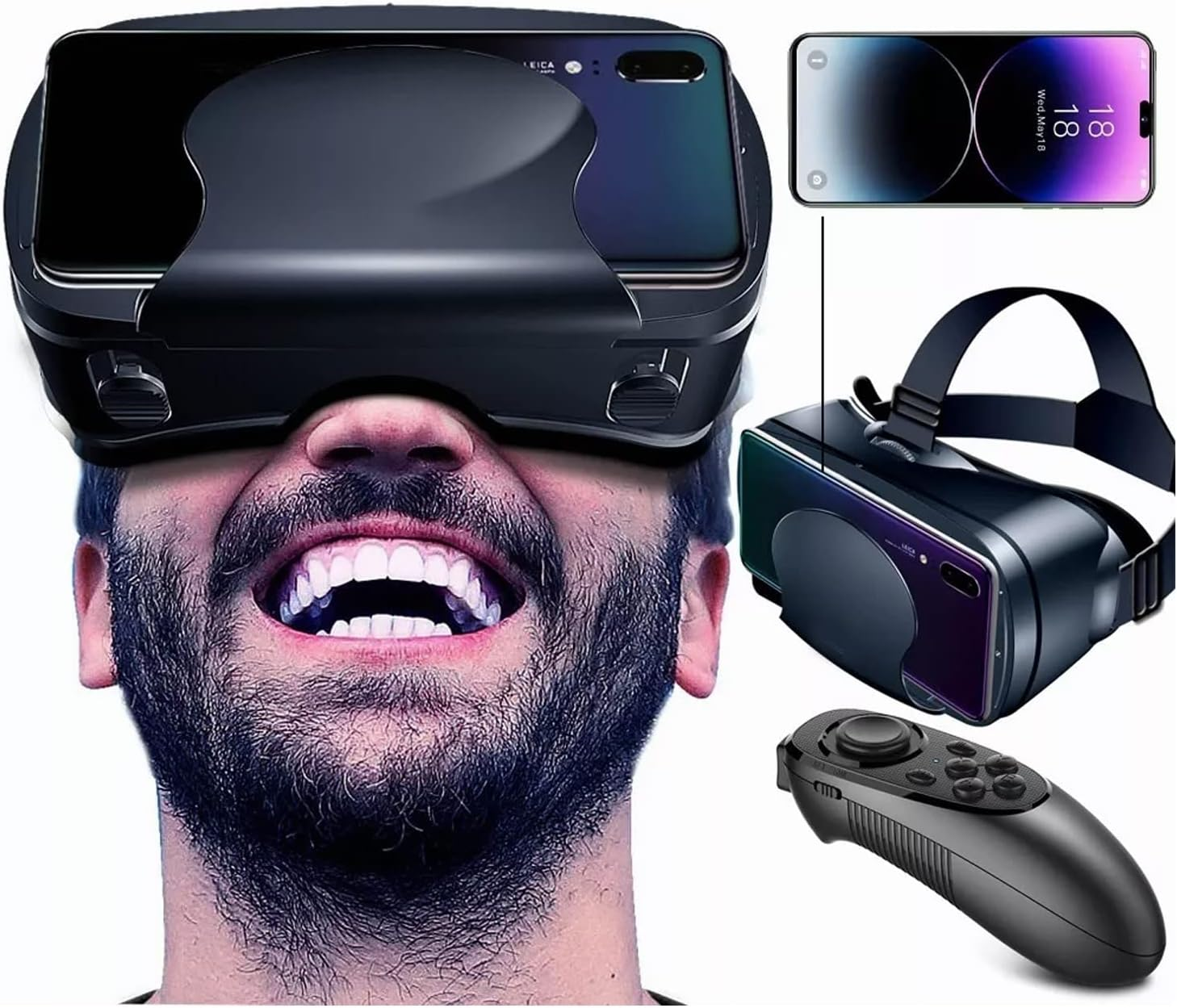 3D VR Glasses, 3D VR Virtual Reality Headset Eye Object Distance Adjustment Comfortable with Remote Controller for Mobile Phone image number 2