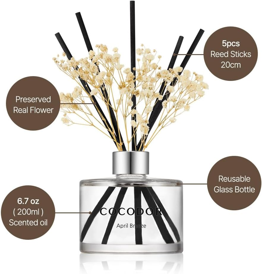COCODOR Flower Reed Diffuser Set / 200Ml / Clean Linen/Scent Diffuser with Sticks Home Fragrance Reed Diffuser for Bathroom Shelf D&eacute;cor image number 2