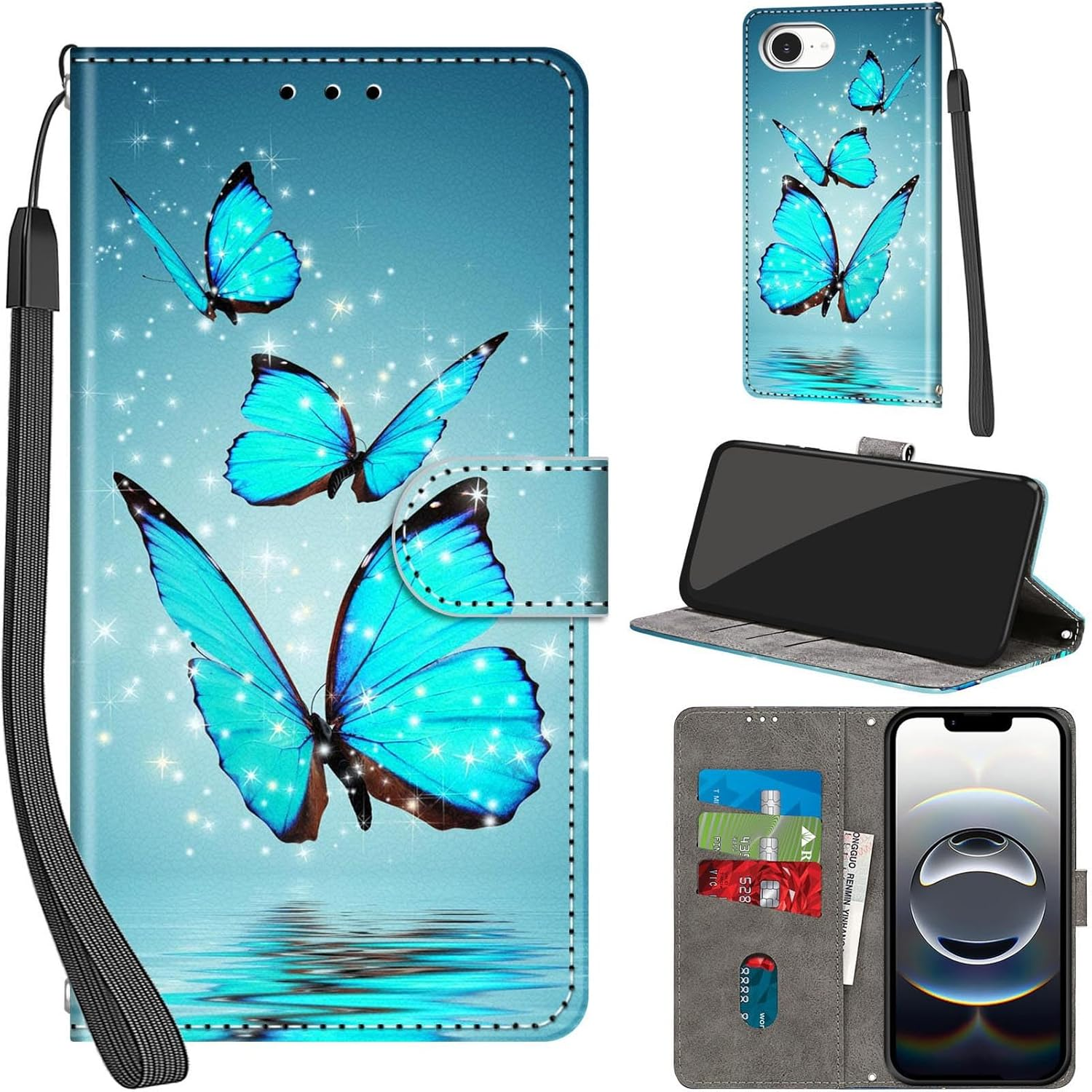 Mobile Phone Case for Iphone 16E Cases Premium Leather Case Foldable Wallet Magnetic Card Slot Stand Function Protective Case Compatible with Iphone 16E Cover, Flower