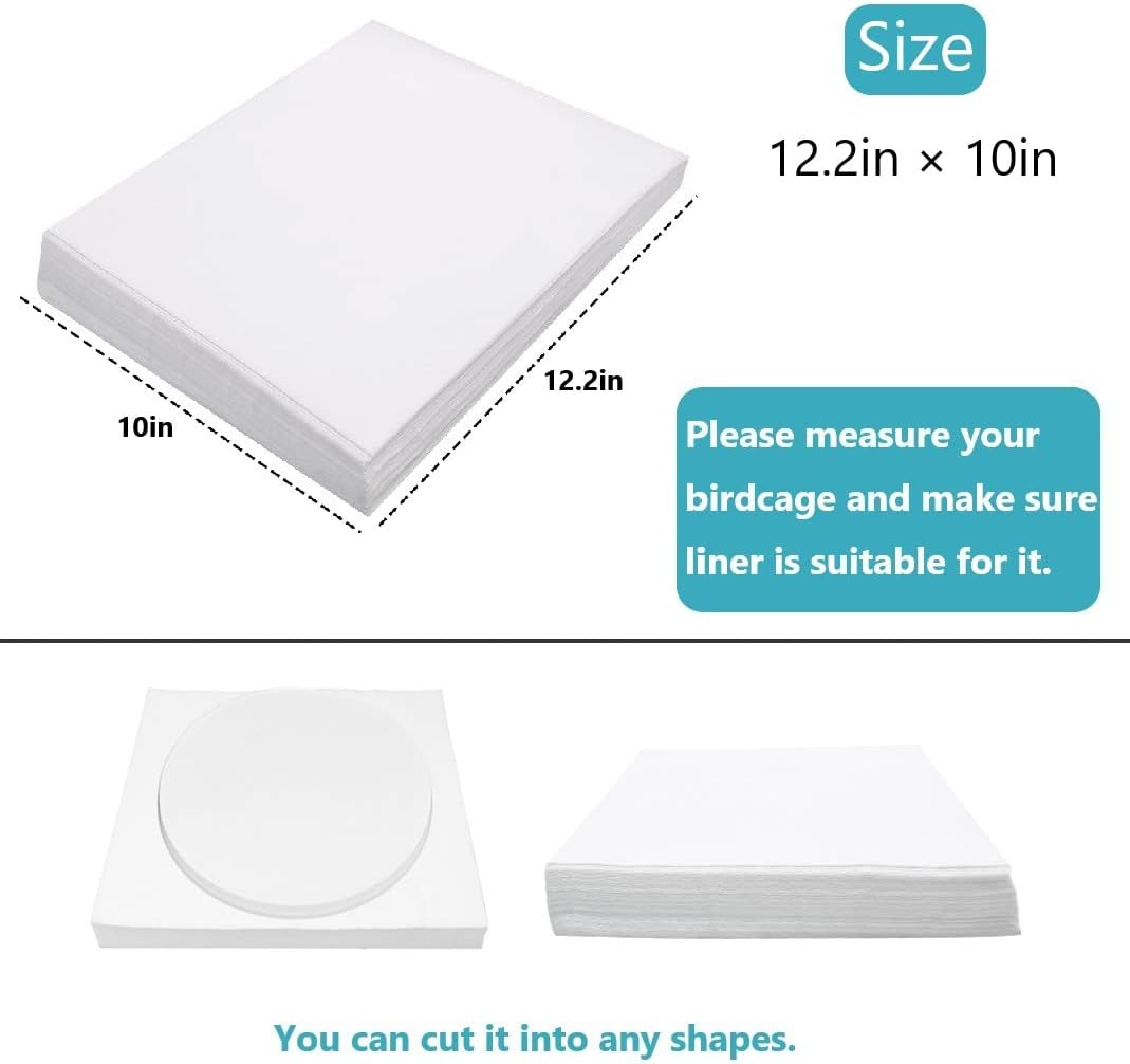 Bird Cage Liner Papers, 100 Sheets 12.2&times;10In Non-Woven Bird Cage Liners, 4 Size to Choose, Precut Absorbent Bird Paper (12.2&times;10In, 100 Sheet) image number 1
