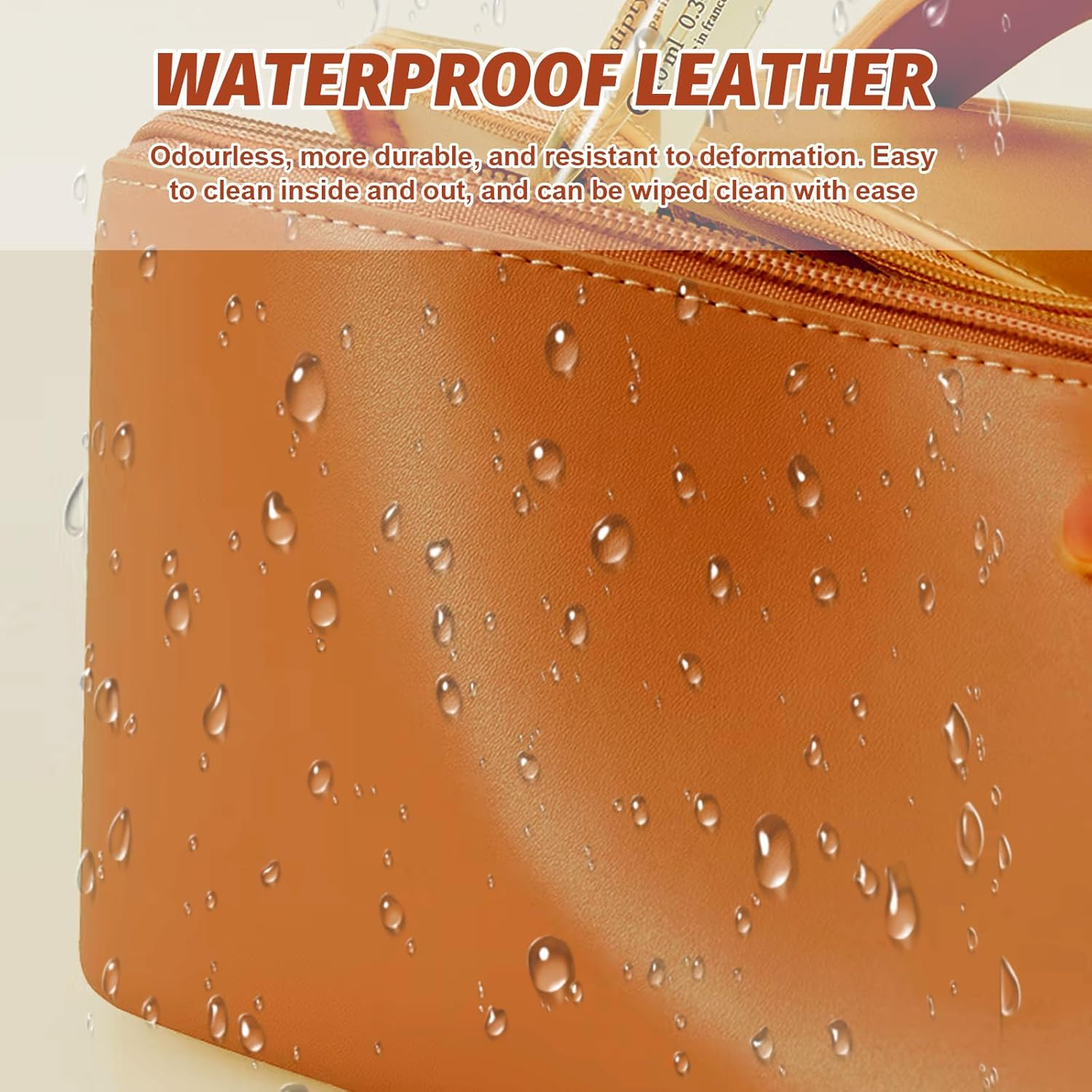 Cosmetic Bag, Extra Large Waterproof Makeup Organizer, High-Quality PU Travel Toiletry Bag for Women, Spacious Multi-Compartment Storage Pouch for Cosmetics, Skincare, Brushes, and Essentials（Brown） image number 5