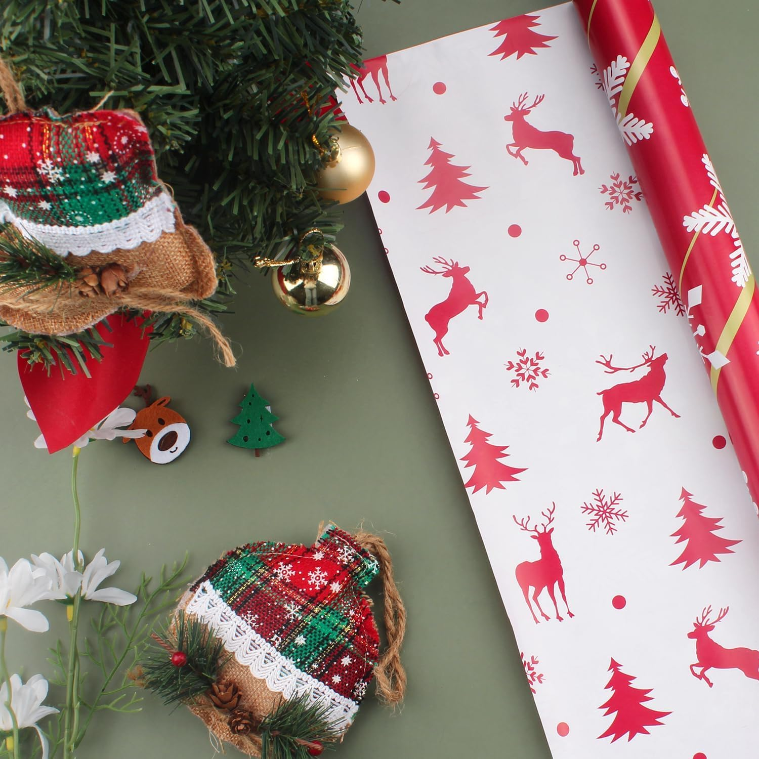 17 Inch X 33 Feet Reversible Christmas Wrapping Paper|Christmas Decorations|Mini Roll Red White Snowflakes for Chrsitmas, Holiday, Party Celebration by H HOME-MART image number 3