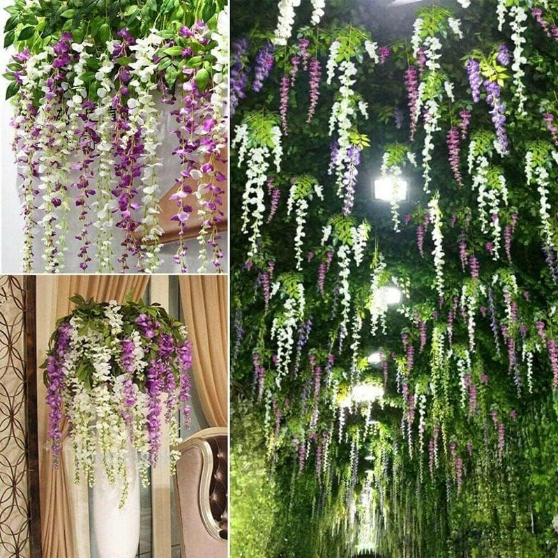 12X Artificial Silk Fake Flower Garland Vine Wisteria Leaf Hanging Wedding Decor - Realistic Floral Garland for Weddings, Events, and Home D&eacute;cor - Pink image number 3