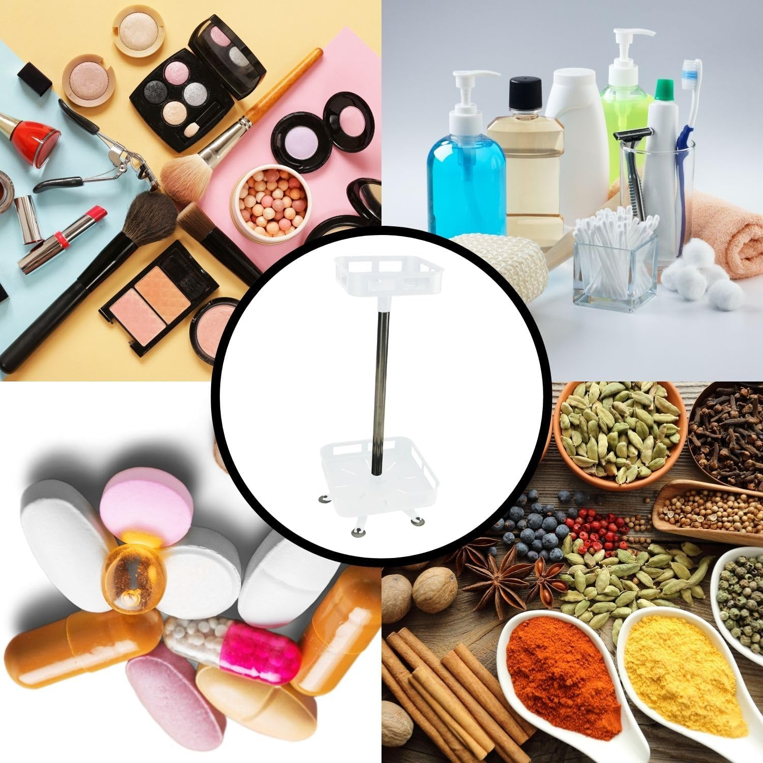 Gominimo 2 Tier 360&deg; Rotating Carbon Steel Spice Rack in Square Shape for Kitchen Table Pantry Countertop, White image number 5