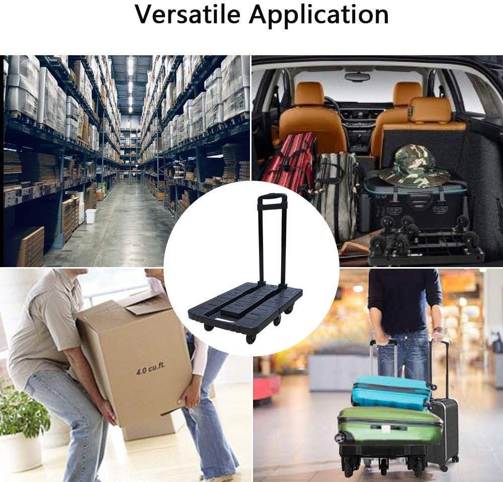 Folding Hand Truck, Wear-Resistant Noiseless 360&deg;Rotate 7 Wheels 245KG/540LBS Capacity Extendable Large Base Adjustable Handle Portable Heavy Duty and Durable Trolley Dolly for Cargo Handling Shopping image number 6