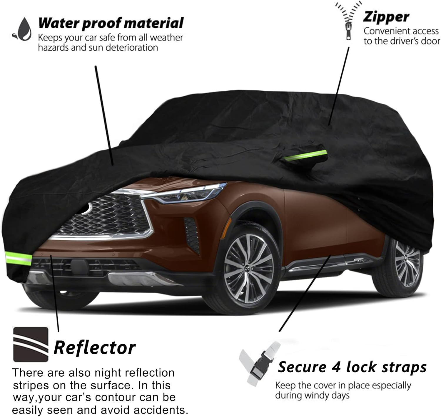 YIXIN Waterproof Car Cover for 2014-2022 Infiniti QX80 Car Cover Custom Fit 100% Waterproof Windproof Strap & Single Door Zipper Bands for Snow Rain Dust Hail Protection - Volvo Xc60 image number 2