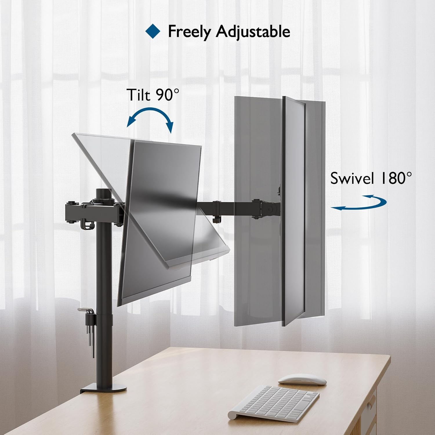 BONTEC Dual Monitor Mount for 13-27 Inch LCD LED PC Screens, Ergonomic Dual Monitor Stand for Desks, Height Adjustable Dual Monitor Arm Bracket Tilt 90&deg; Swivel 180&deg; Rotate 360&deg;, VESA 75/100Mm image number 1