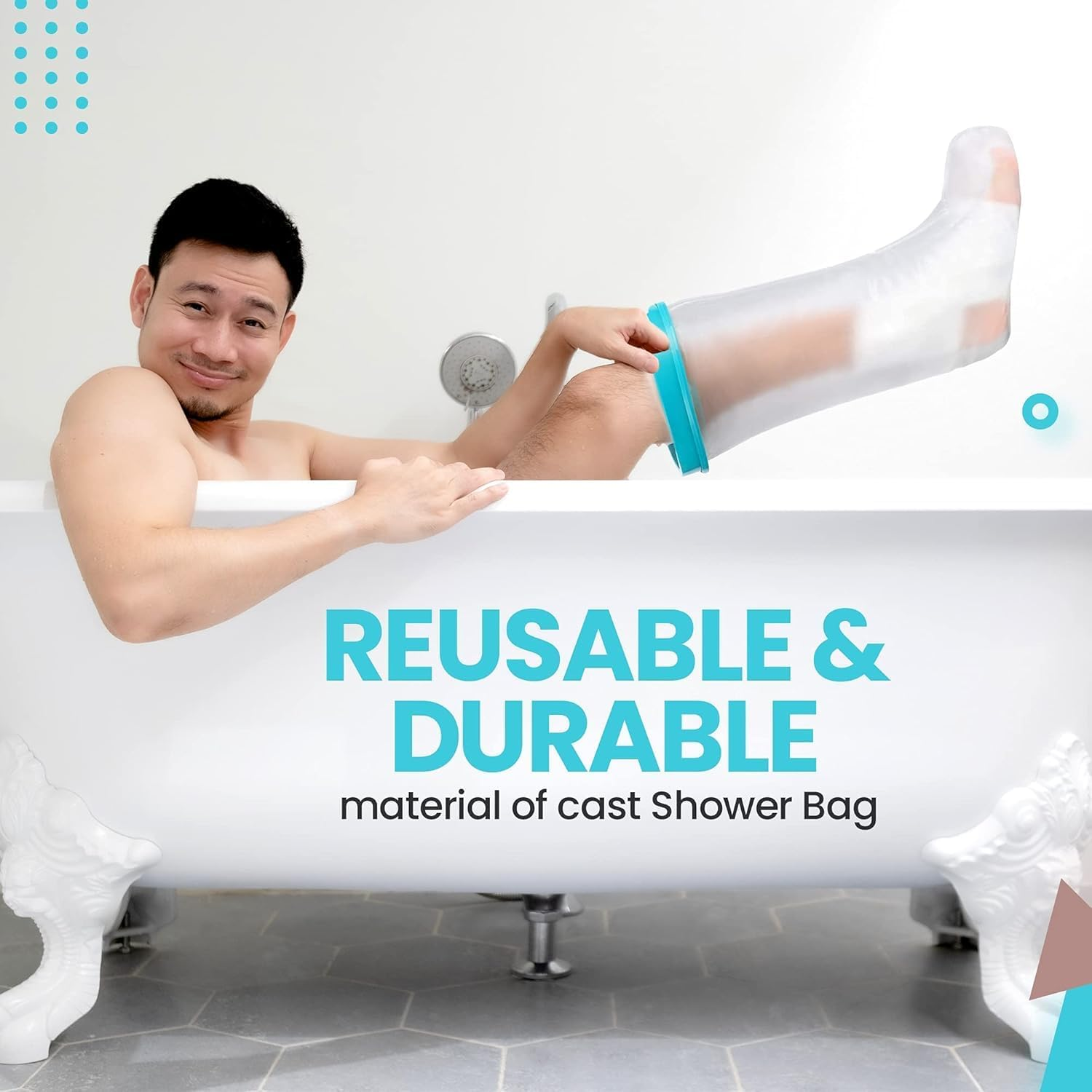 Waterproof Leg Cast Cover for Shower Keep Bandages & Casts Dry in the Shower, Pool, Ocean Fully Submersible + Reusable Keep Sand Out Keep New Tattoos Covered