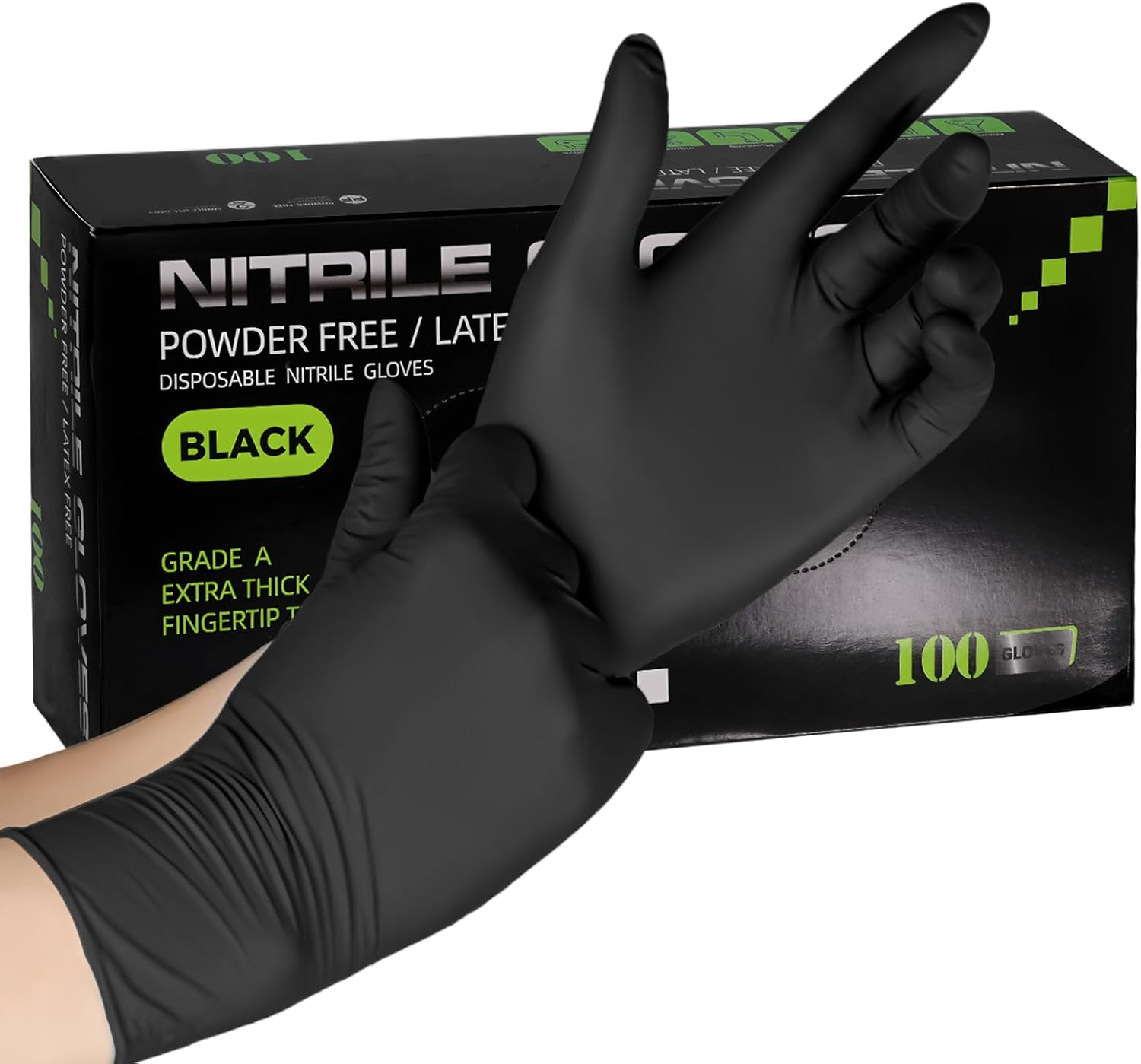 Nitrile Gloves, 100 Pcs Black Gloves 6 Mil Thickened, Disposable Black Nitrile Gloves, Cooking Cleaning Dishwashing Gloves for Household, Kitchen (Large) image number 3
