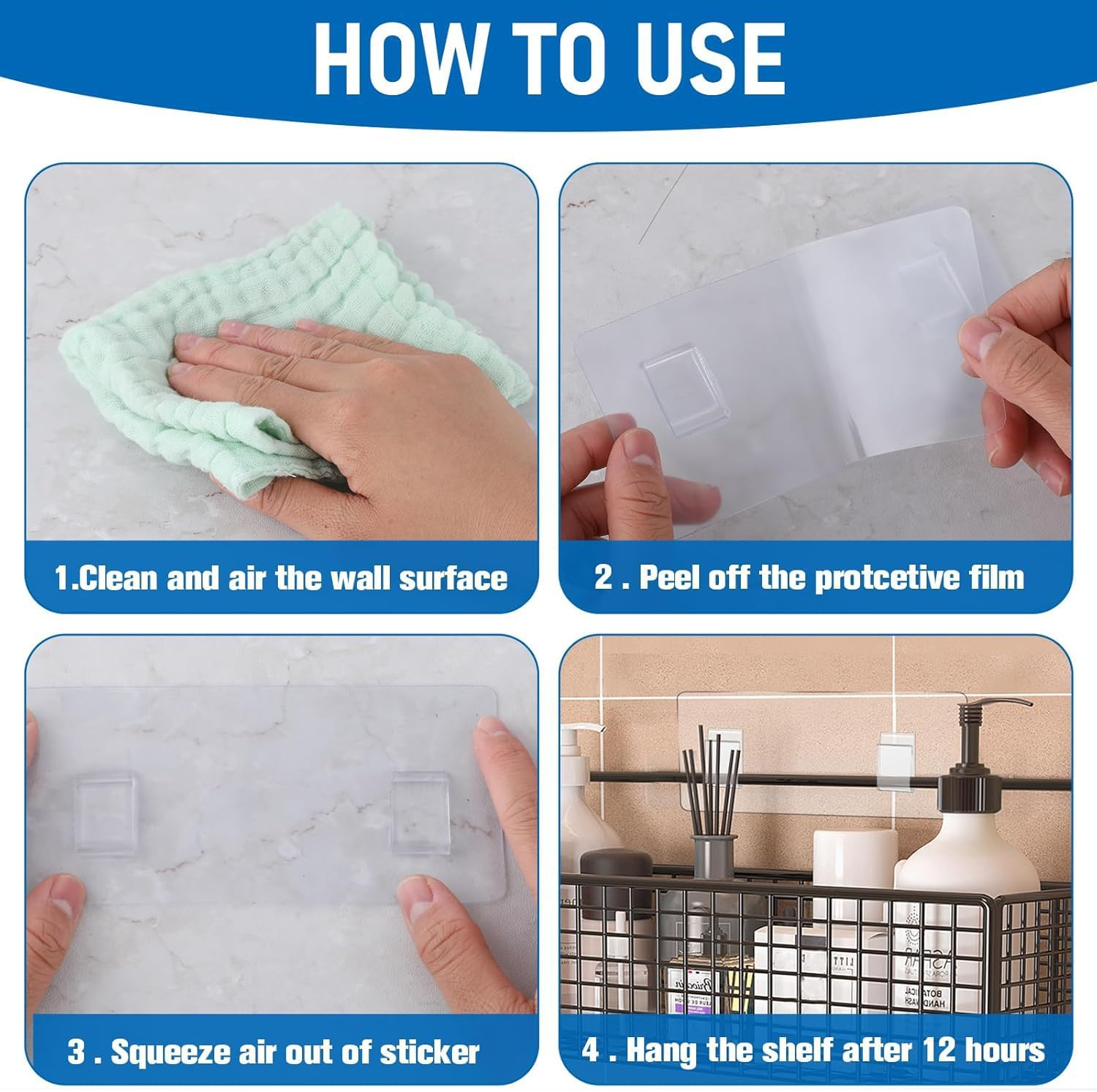 Yharnamite 8 Pcs Shower Caddy Strong Adhesive Hook Stickers, Bathroom Hooks, Shower Caddy Adhesive Hook No Drilling Strong Sticker Wall Hooks for Bathroom, Kitchen image number 6