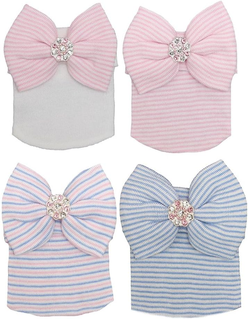 4Pcs Newborn Hat Infant Baby Hat Cap with Big Bow Soft Cute Knot Nursery Beanie image number 6