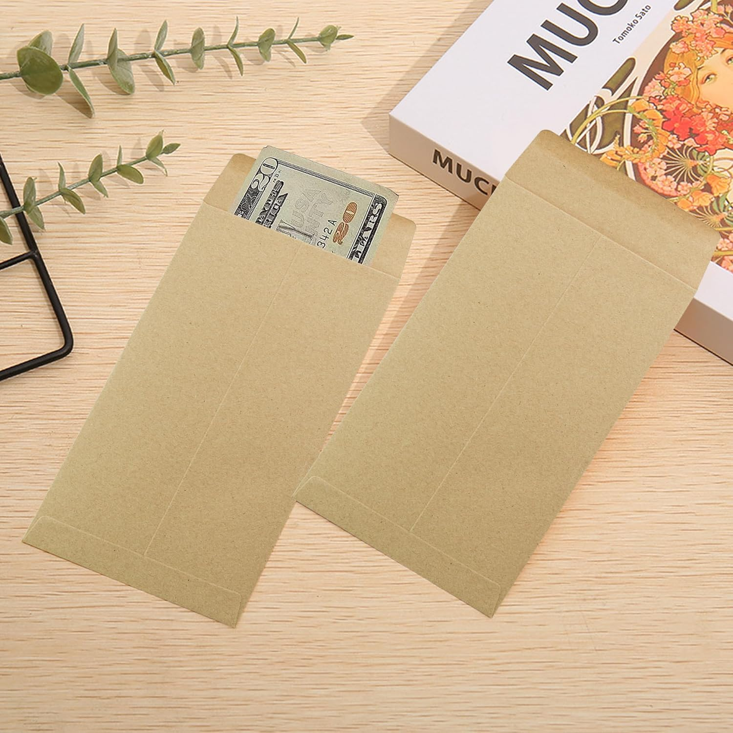 VANRA 150 PCS Kraft Coin Envelopes Seed Envelopes, Money Cash Envelopes Small Parts Envelope with Gummed Flap for Payroll, Money Saving, Coins, Currency (8.9&times;16.5Cm) image number 1