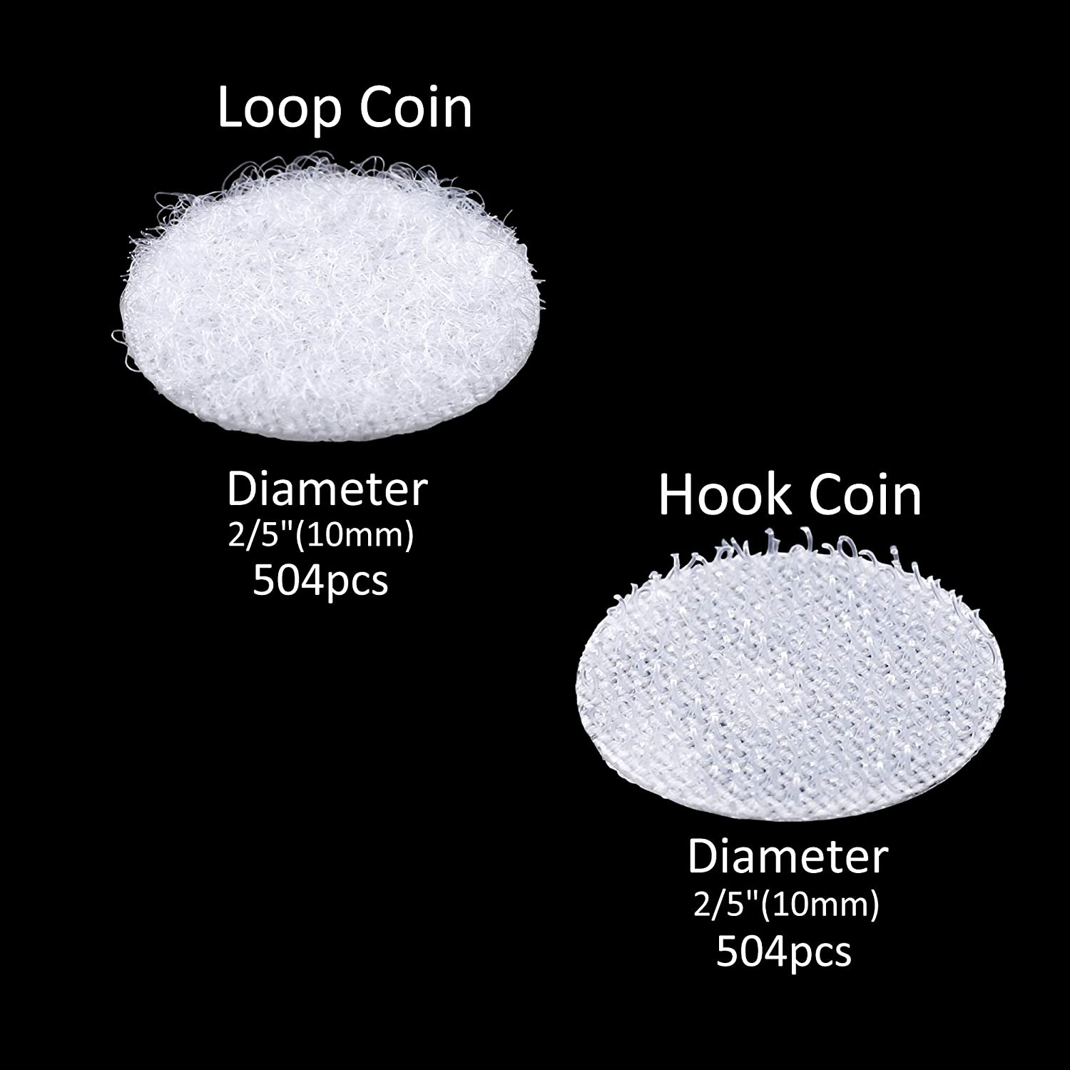 1008Pcs 2/5" （10Mm） Diameter Sticky Back Coins Hook and Loop Self Adhesive Dots Tapes，White image number 1