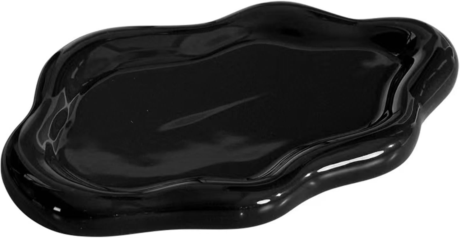 BIGPIPI Ceramic Jewelry Tray Dish for Ring Key Trinket, Cute Cloud Shape Decorative Jewelry Plate Holder for Women Gift (Silver), 7.6+ X 5 X 0.6