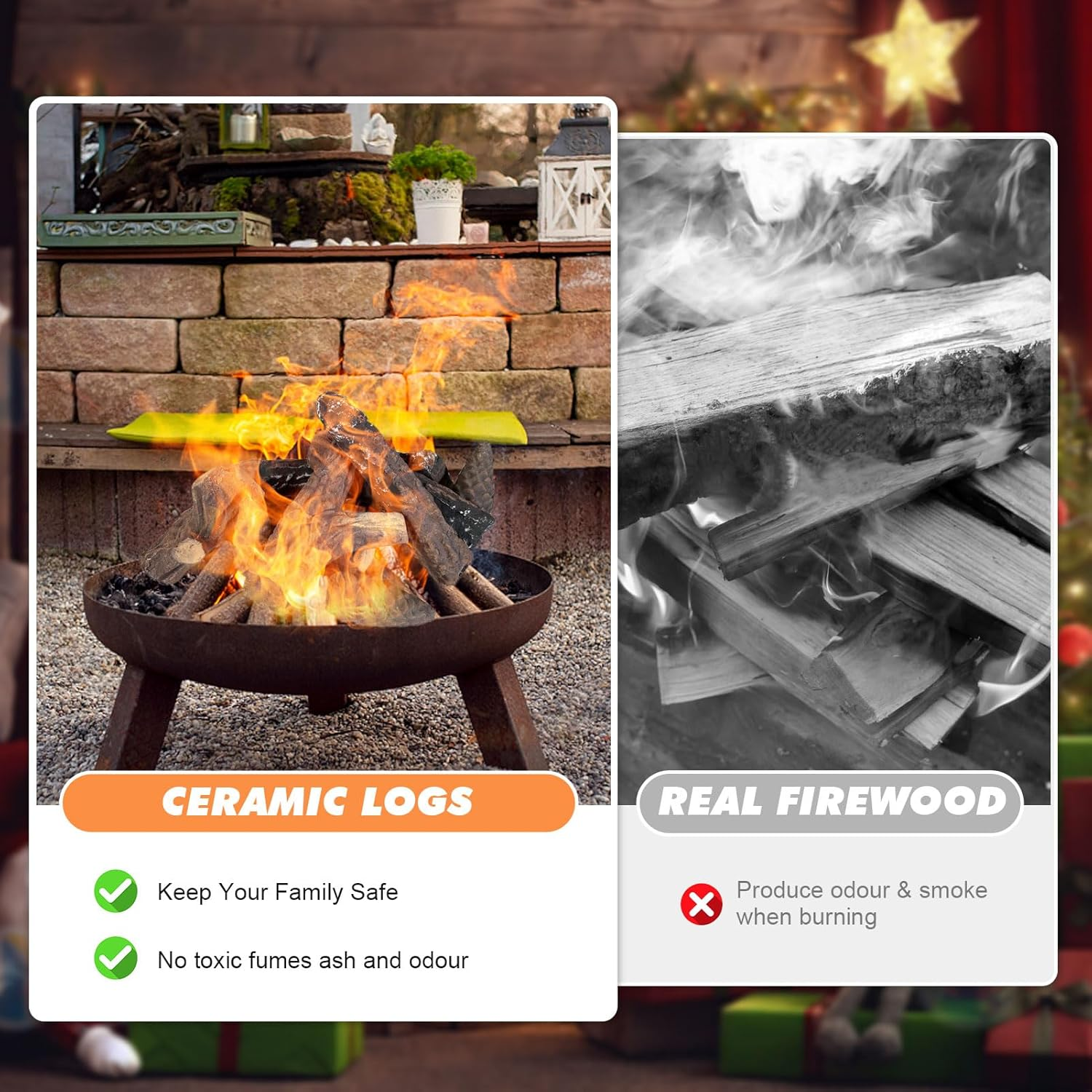 Mrgas 10 Pcs Small Sized Fake Fireplace Log Set with Pine Cones, Ceramic Wood Fireplace Gas Inserts, Vented Faux Artificial Heat Resistant Logs for Electric or Indoor Outdoor Fire Pits image number 5