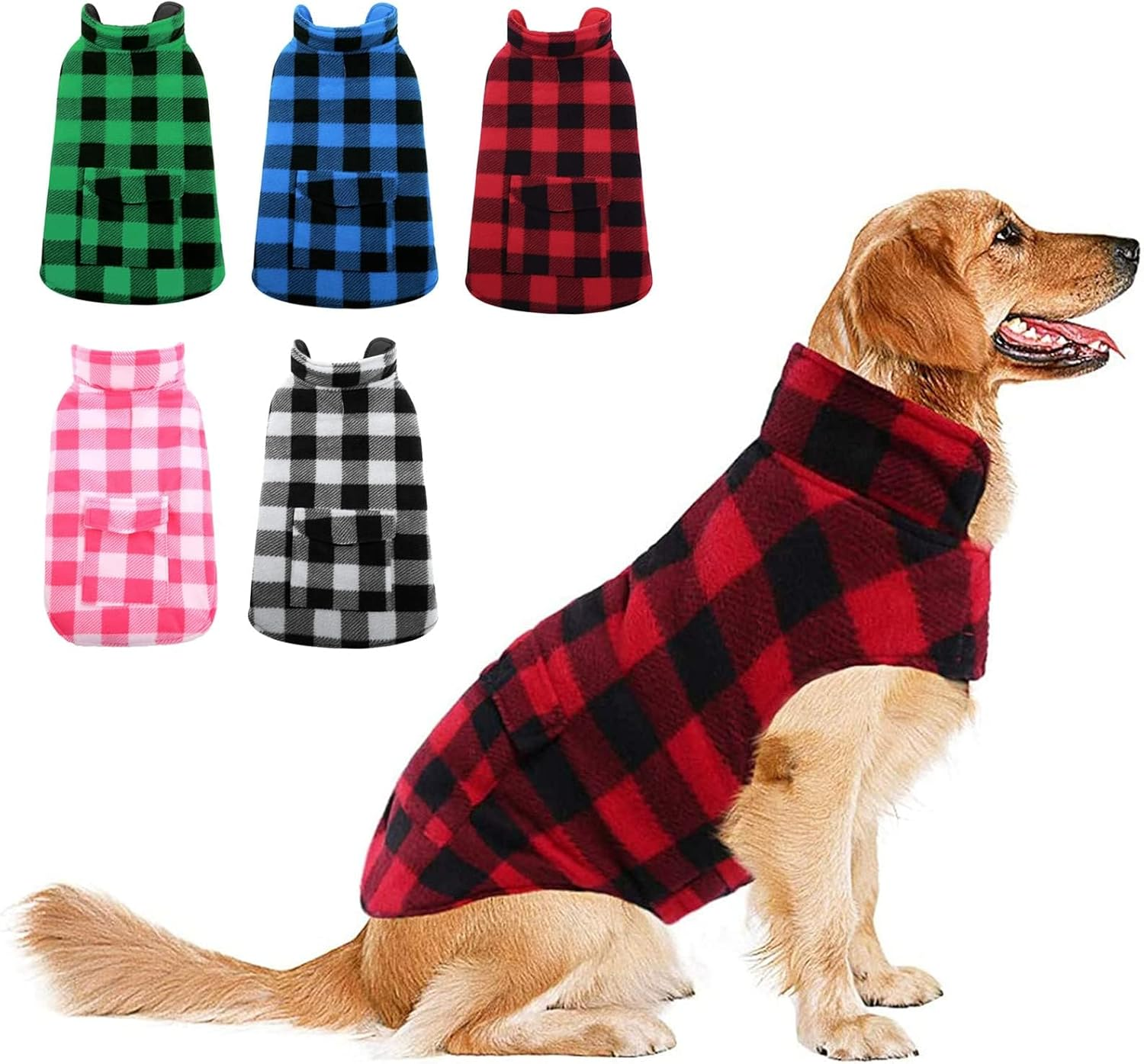 ASENKU Dog Winter Coat, Dog Fleece Jacket Plaid Reversible Dog Vest Waterproof Windproof Cold Weather Dog Clothes Pet Apparel for Small Medium Large Dogs Red M image number 6