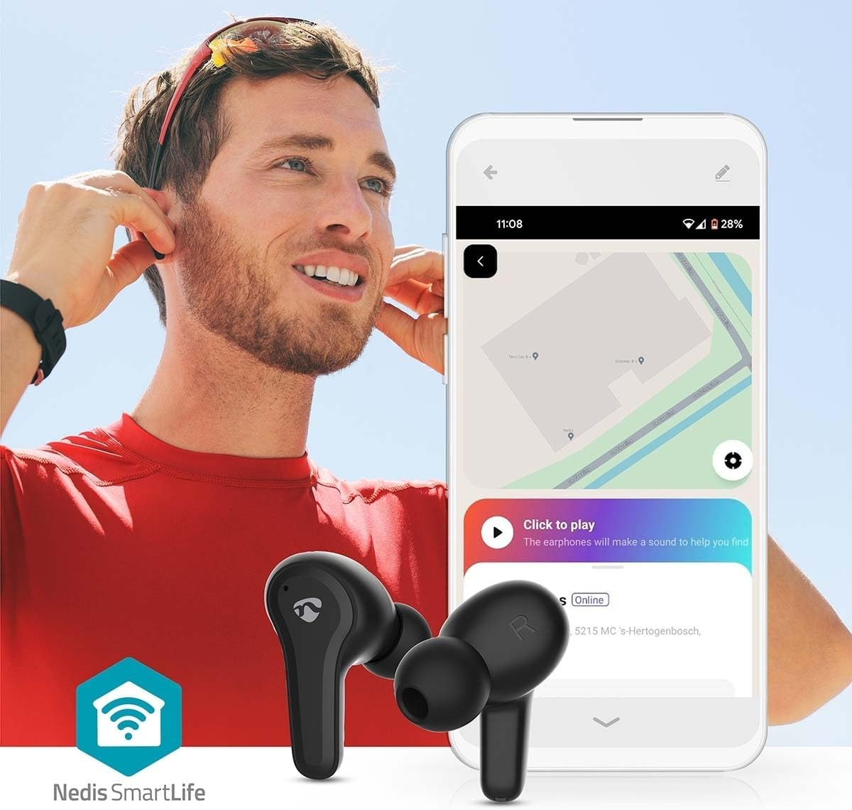 Nedis Fully Wireless Headphones - Hybrid (ENC + ANC) - Bluetooth - Max. Battery Playtime: 36 Hours - Touch Control - Charging Case - Wireless Charging Case - Built-In Microphone image number 3