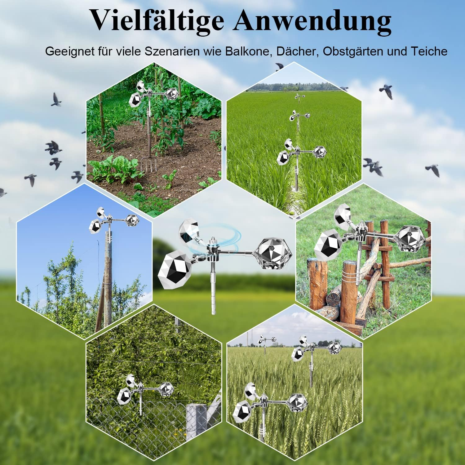 YIKEDAN Bird Deterrents for Outside, Bird Repellent Outdoor for Deterring Small Birds Pigeon, Bird Reflectors Spinning Wind Powered for Patio, Yard, Garden, Rooftop and Vegetable Gardens image number 1