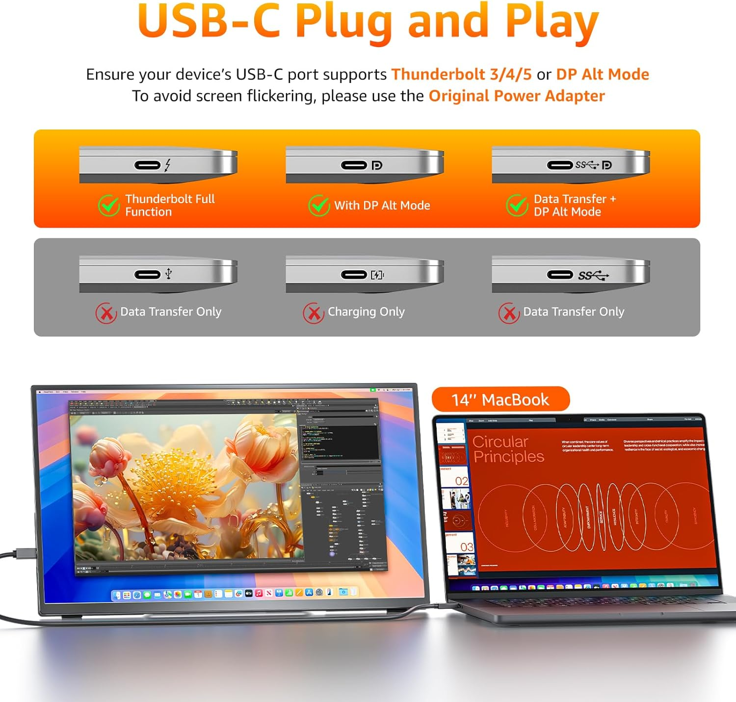 Kksmart Portable Monitor 18.5 Inch 1080P FHD 128% Srgb 100Hz, Portable Screen for Laptop Macbook Surface PC Xbox PS5, HDMI Dual USB-C VESA Compatible Built-In Speaker, with Kickstand