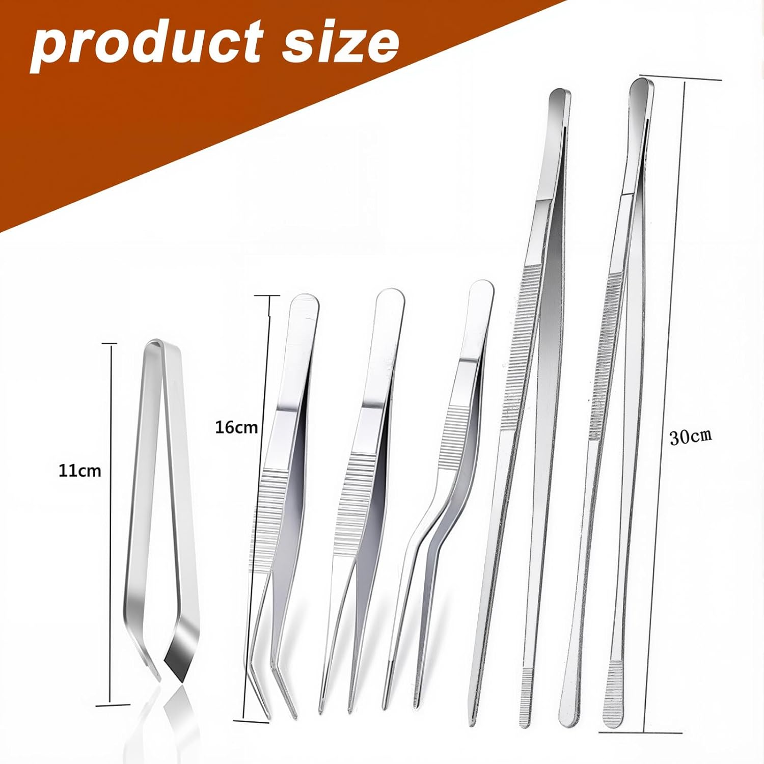 6 Pcs Cooking Tweezers, Multifunctional Stainless Steel Kitchen Tweezer Set, Professional Chef Tweezers for Cooking, Plating, Sea Food, BBQ, Multi-Use（12 in and 6.3 in ） image number 3