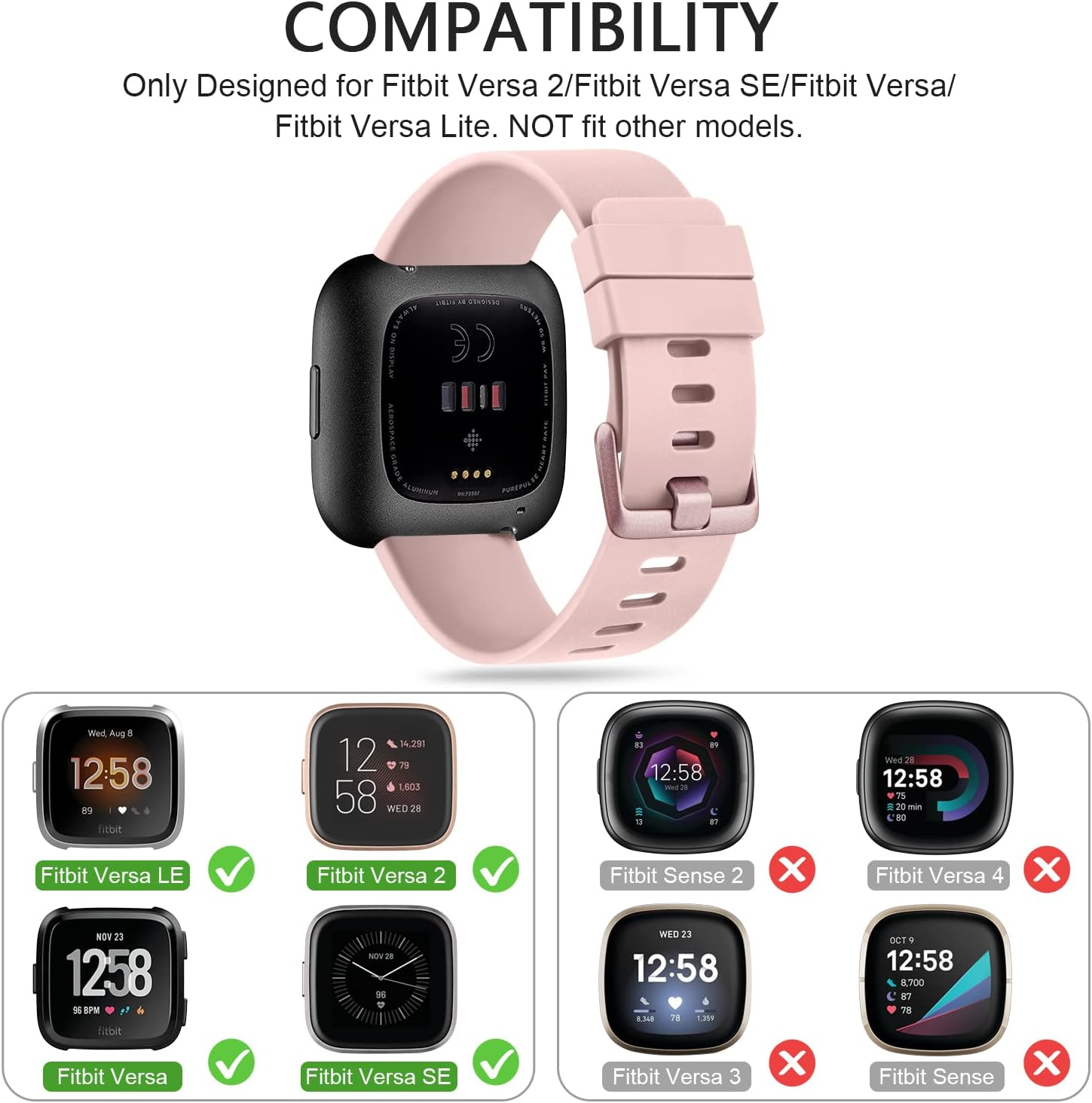 Sport Bands for Fitbit Versa 2 Band, Fitbit Versa Band, Versa Lite/Se Band Women/Men, Soft Classic TPU Adjustable Comfortable Replacement Wristbands for Fitbit Versa 2/Versa/Lite/Se image number 2