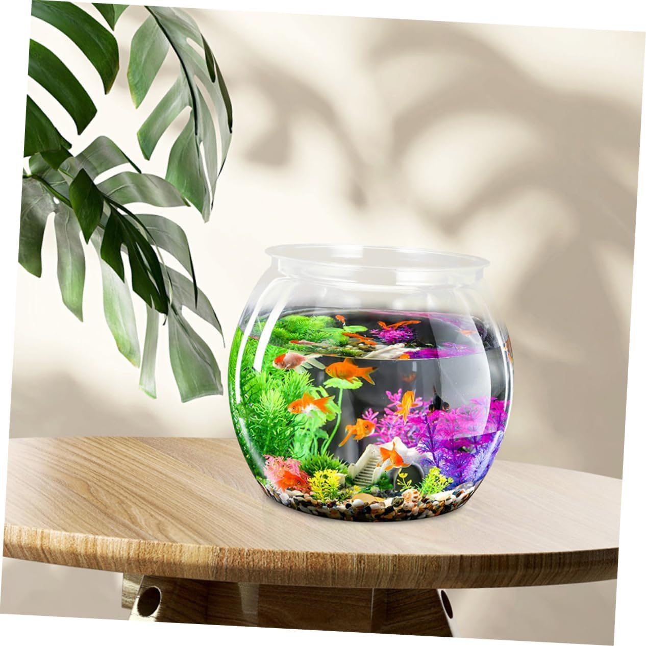 GARVALON Transparent Plastic Goldfish Tank round Desktop Aquarium Bowl for Betta Turtles Small Aquatic Pets Impact Resistant Fish Habitat Decorative Clear Fish Bowl for Office Home image number 2