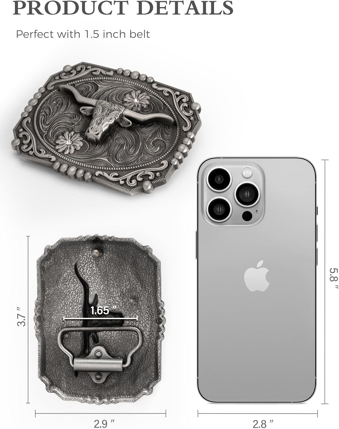 Vantrava Western Style Belt Buckle 1.5 Inch Cowboy Cowgirl Buckles for Men & Women Replaceable Buckle for Leather Belts image number 4