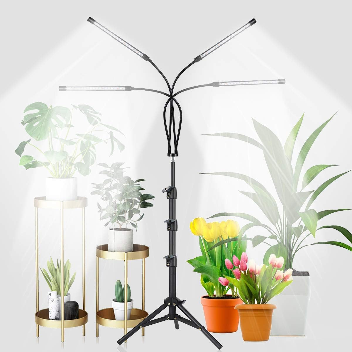 Ghodec Grow Light with Stand, 5500K Full Spectrum Gooseneck Floor Plant Light for Indoor Plants Growing,5 Dimmable Levels & Auto On/Off Timer,Tripod Stand Plant Lamp Height Adjustable